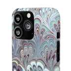 Marbled Feather Blue, White + Burgundy Swirl - Single Layer Slim Phone Case