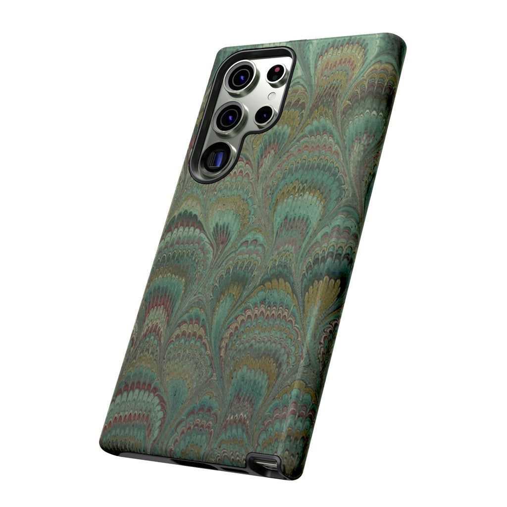 Marbled Peacock Durable Phone Case - Olive Green and Brown - Matte or Glossy