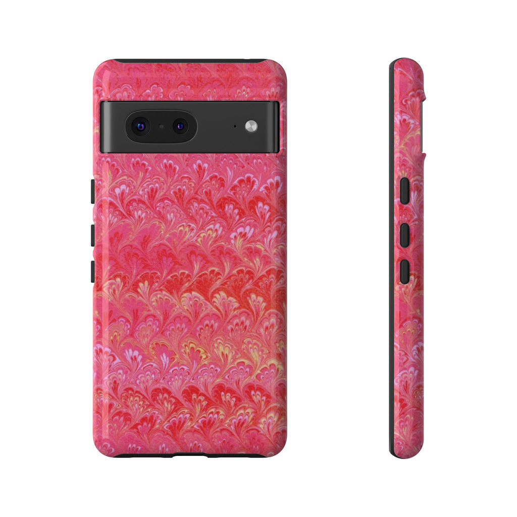Pink and Gold Marbled Peacock Durable Phone Case - Olive Green and Brown - Matte or Glossy
