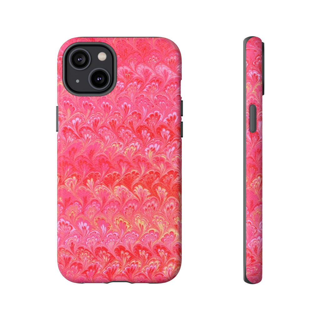Pink and Gold Marbled Peacock Durable Phone Case - Olive Green and Brown - Matte or Glossy