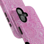 Light Pink + White Florentine Vintage Hand-Marbled Paper Feather Design - Dual Protective Phone Case Design