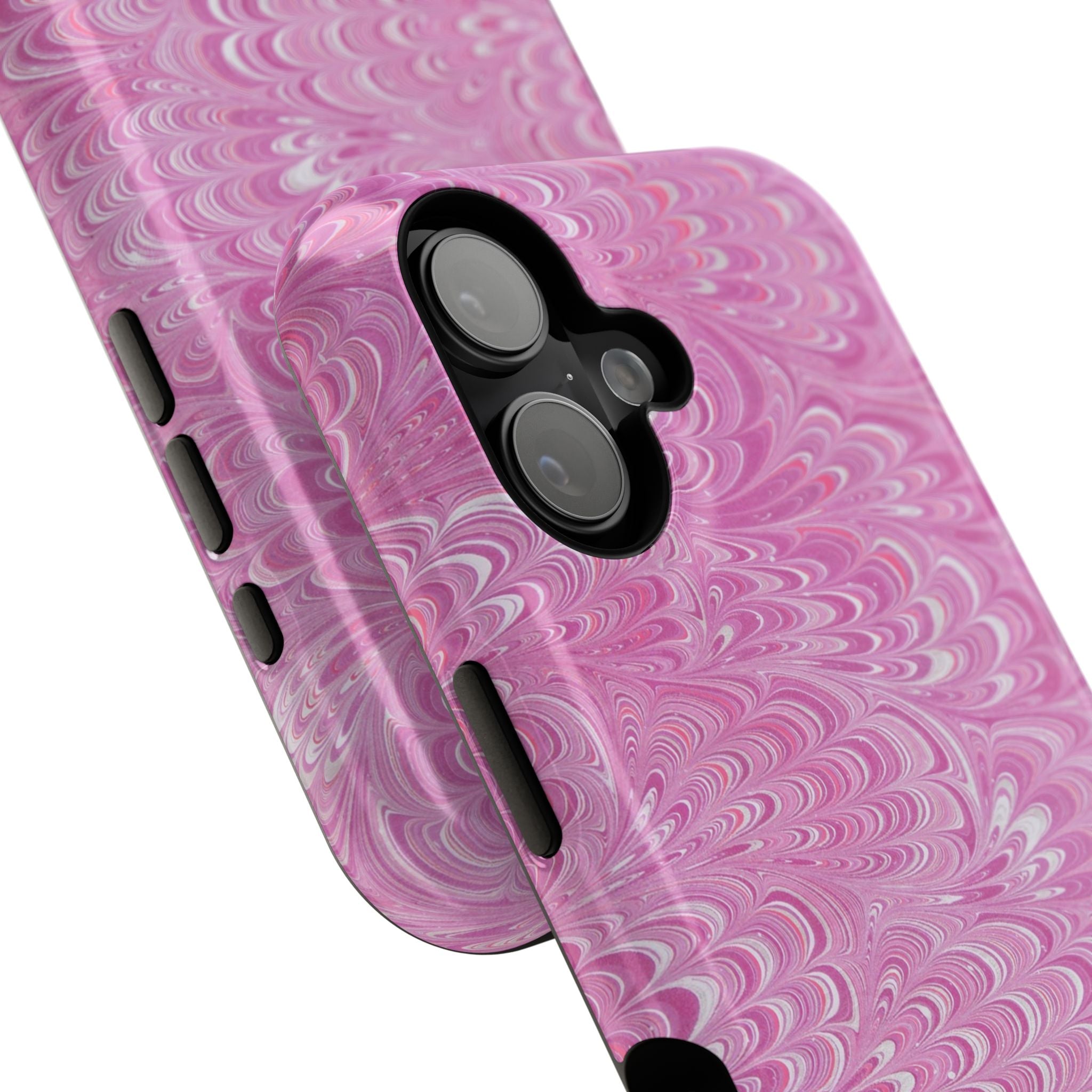 Light Pink + White Florentine Vintage Hand-Marbled Paper Feather Design - Dual Protective Phone Case Design