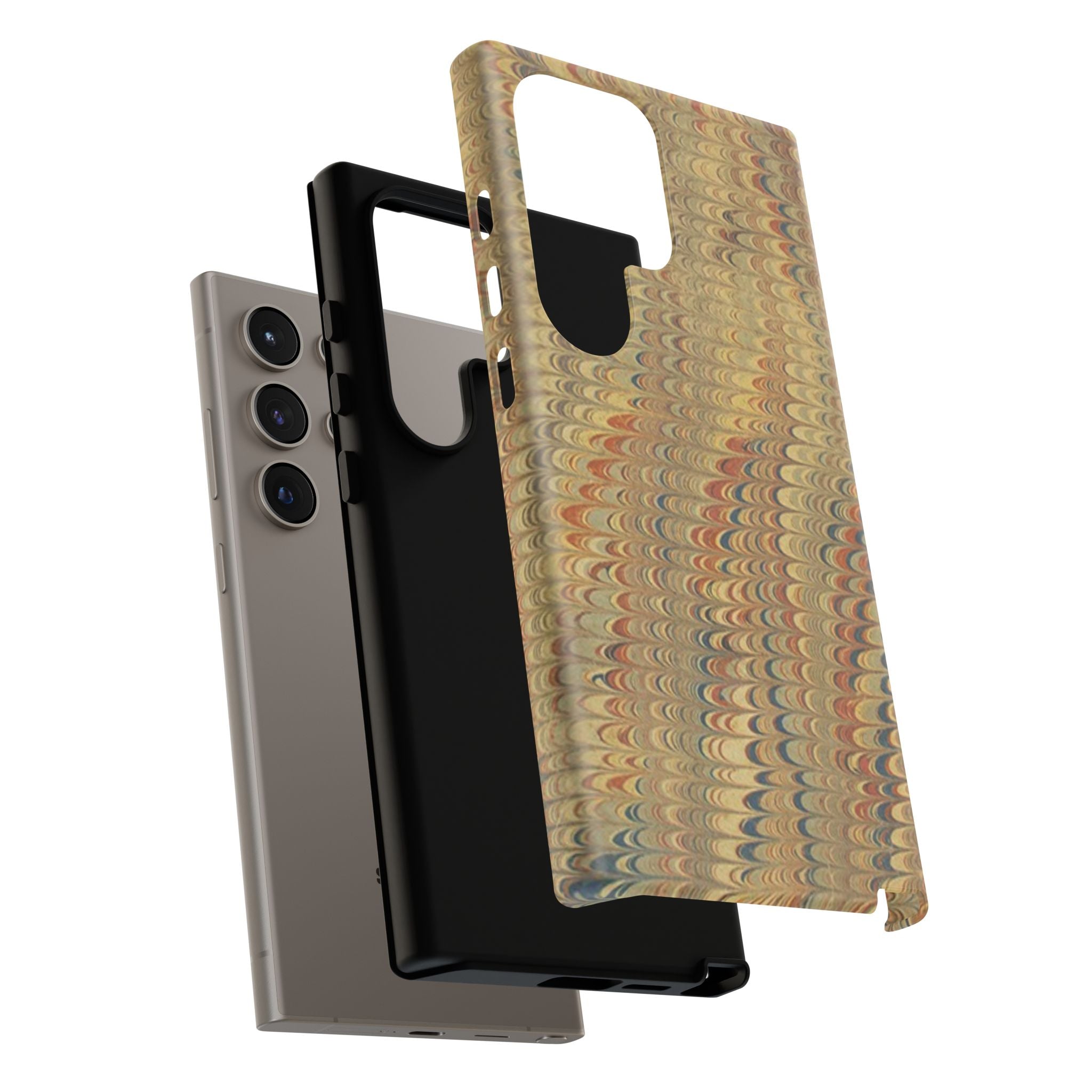 Beige and Blue Marbled Durable Phone Case - Dual Layer - Matte or Glossy