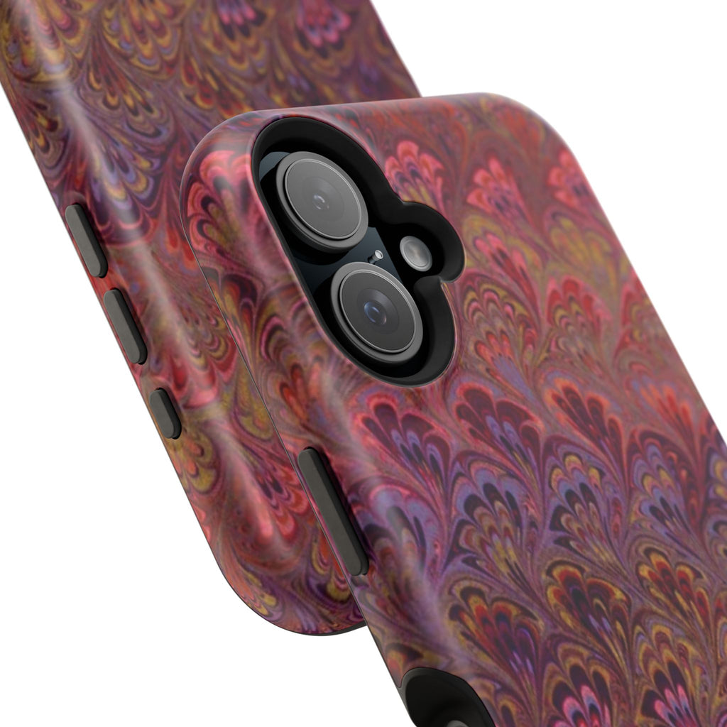 Red, Burgundy, Lavender Italian Peacock Feather Design Phone Case