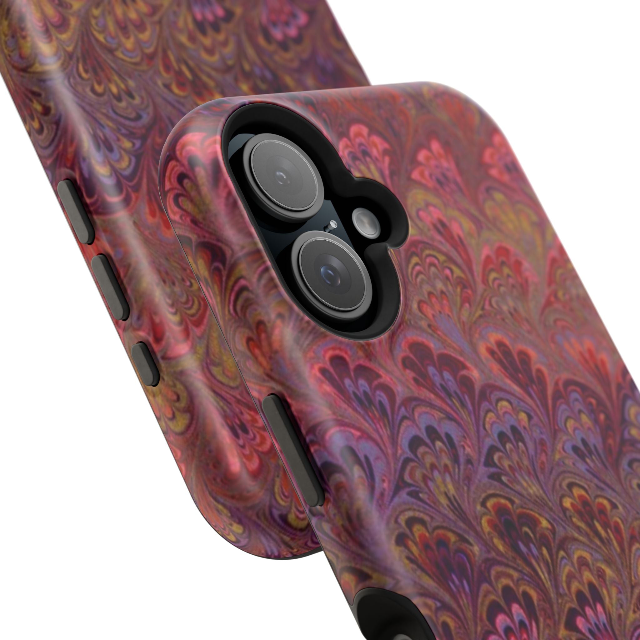 Red, Burgundy, Lavender Italian Peacock Feather Design Phone Case