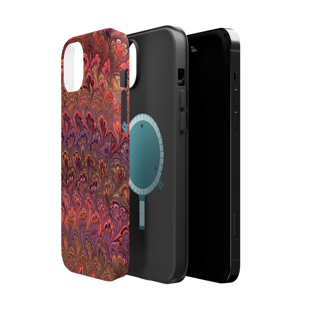 Mag Safe Marble iPhone Case - Red, Burgundy, Lavender & Gold Impact-Resistant