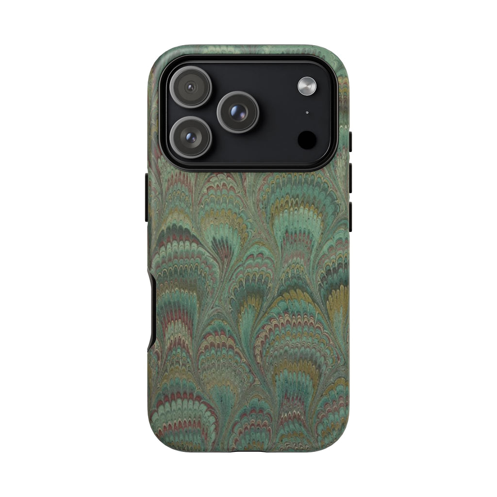 Marbled Peacock Durable Phone Case - Olive Green and Brown - Matte or Glossy