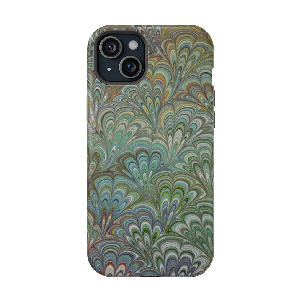 iPhone17 + All Models Phone Cases, Italian Peacock Feather Design, Stylish Impact-Resistant Shell, Protective Cover, Green Peacock Print