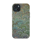 iPhone17 + All Models Phone Cases, Italian Peacock Feather Design, Stylish Impact-Resistant Shell, Protective Cover, Green Peacock Print