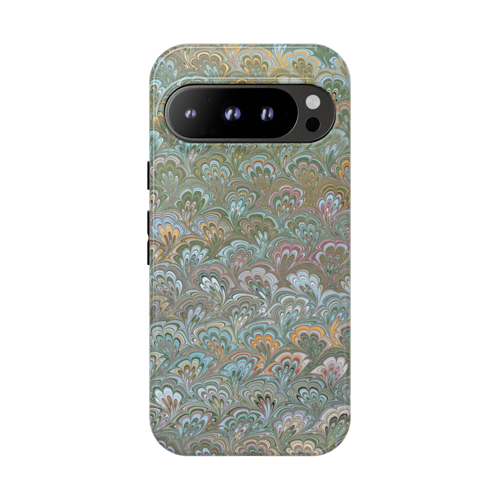 Blue and Green Feather Marbled Phone Case — Dual Layer - Tough Protective Phone Cover