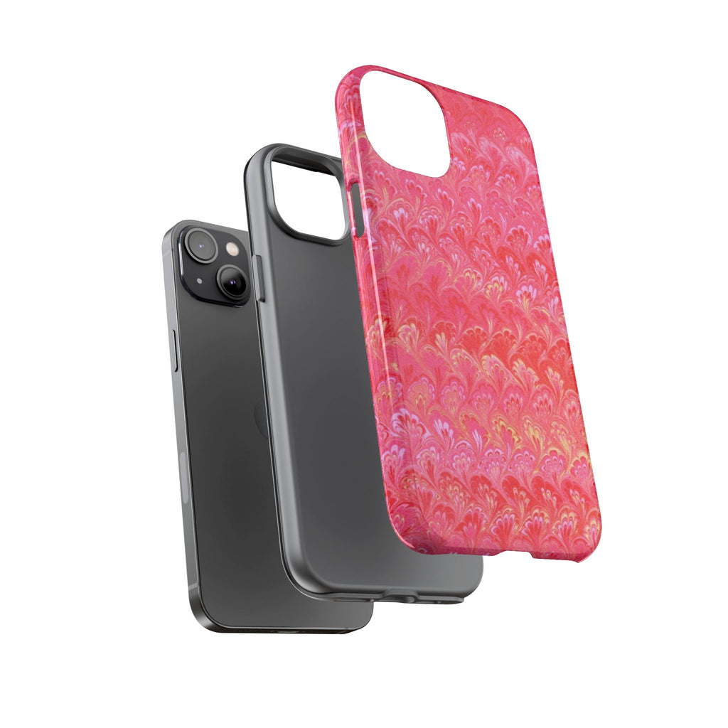 Pink and Gold Marbled Peacock Durable Phone Case - Olive Green and Brown - Matte or Glossy