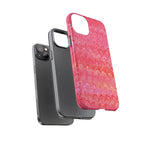 Pink and Gold Marbled Peacock Durable Phone Case - Olive Green and Brown - Matte or Glossy