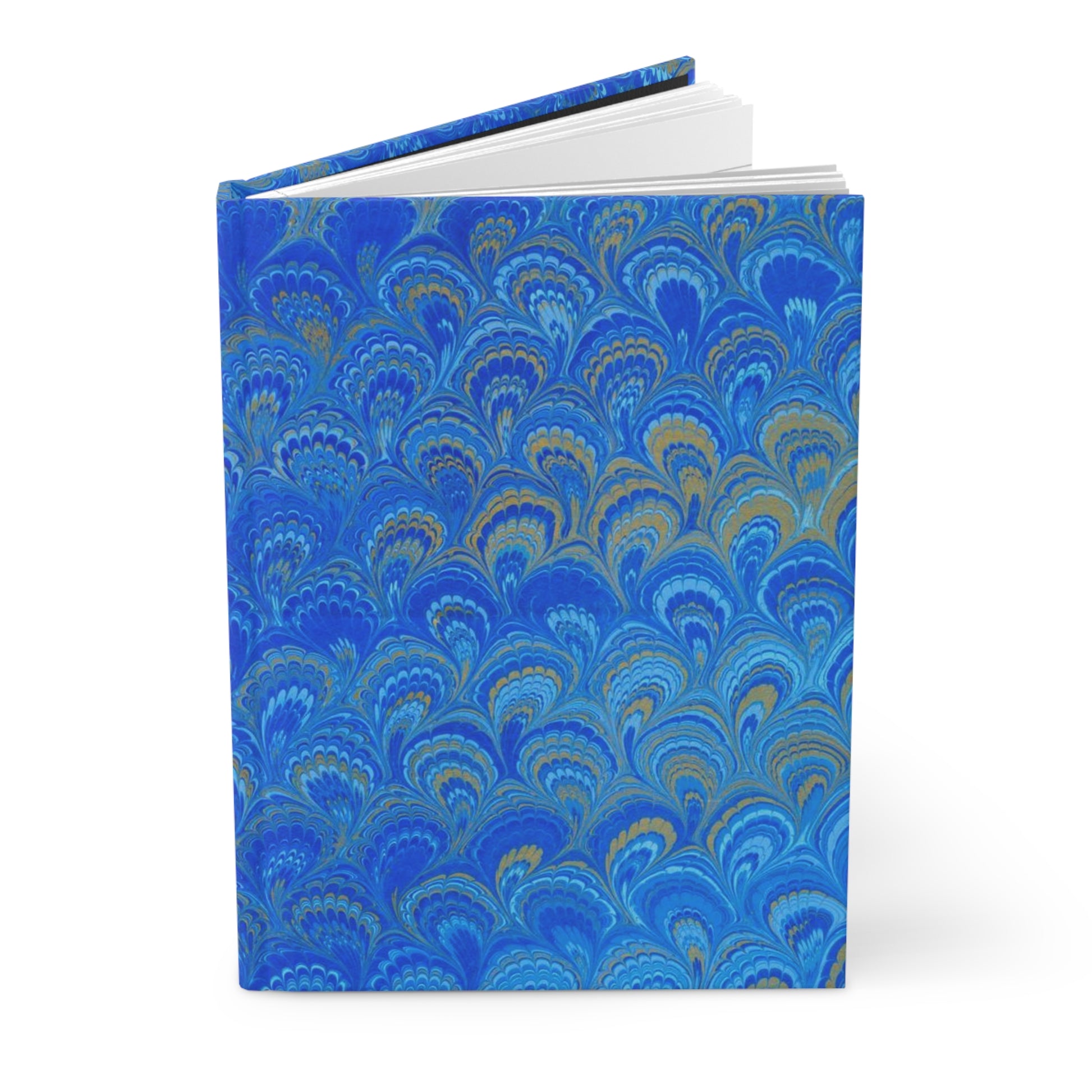 Blue Hand-Painted Italian Feather Marble Design on Hardcover Journal Matte