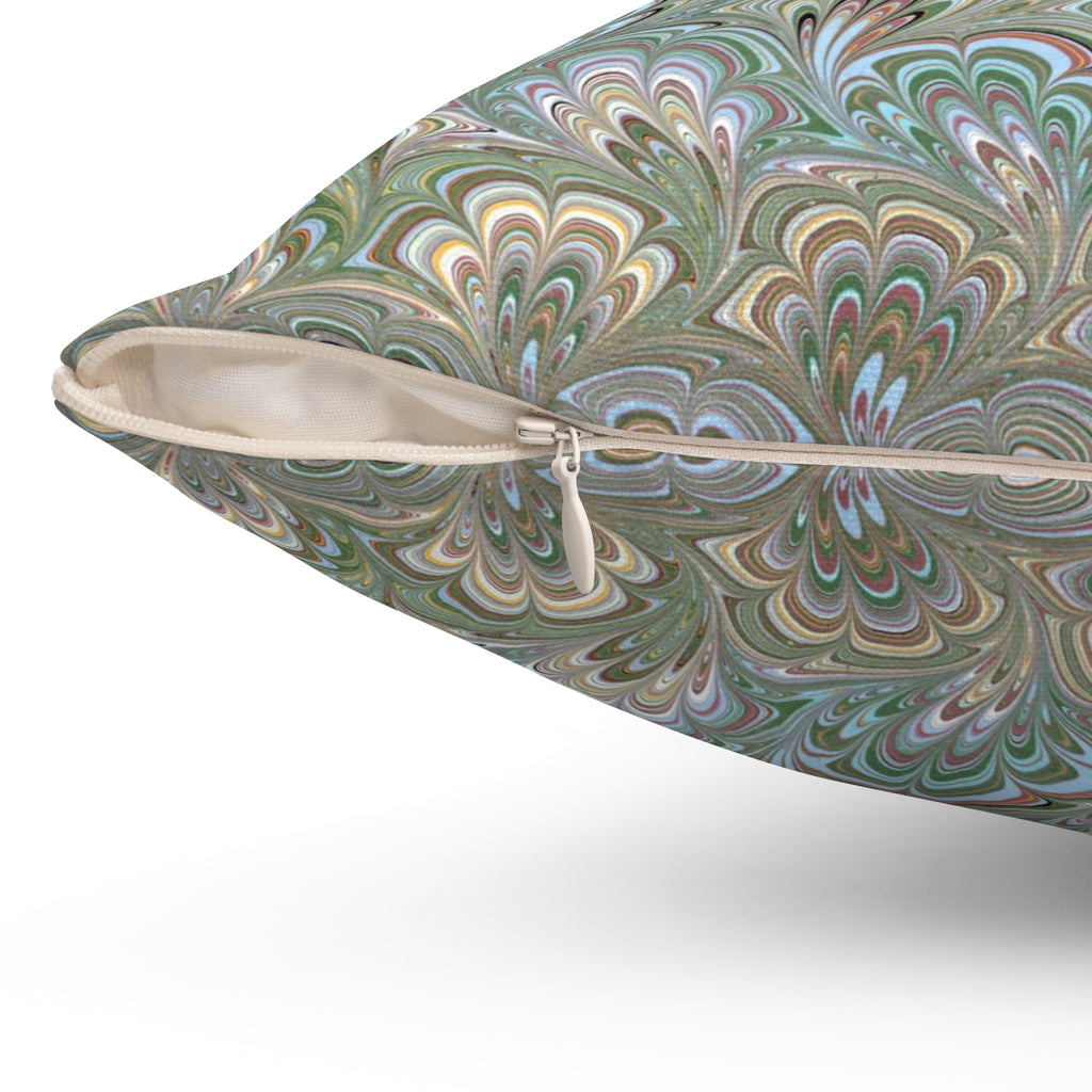 ITALIAN MARBLE Green and Blue Square Pillow includes Pillow, Hidden Zipper