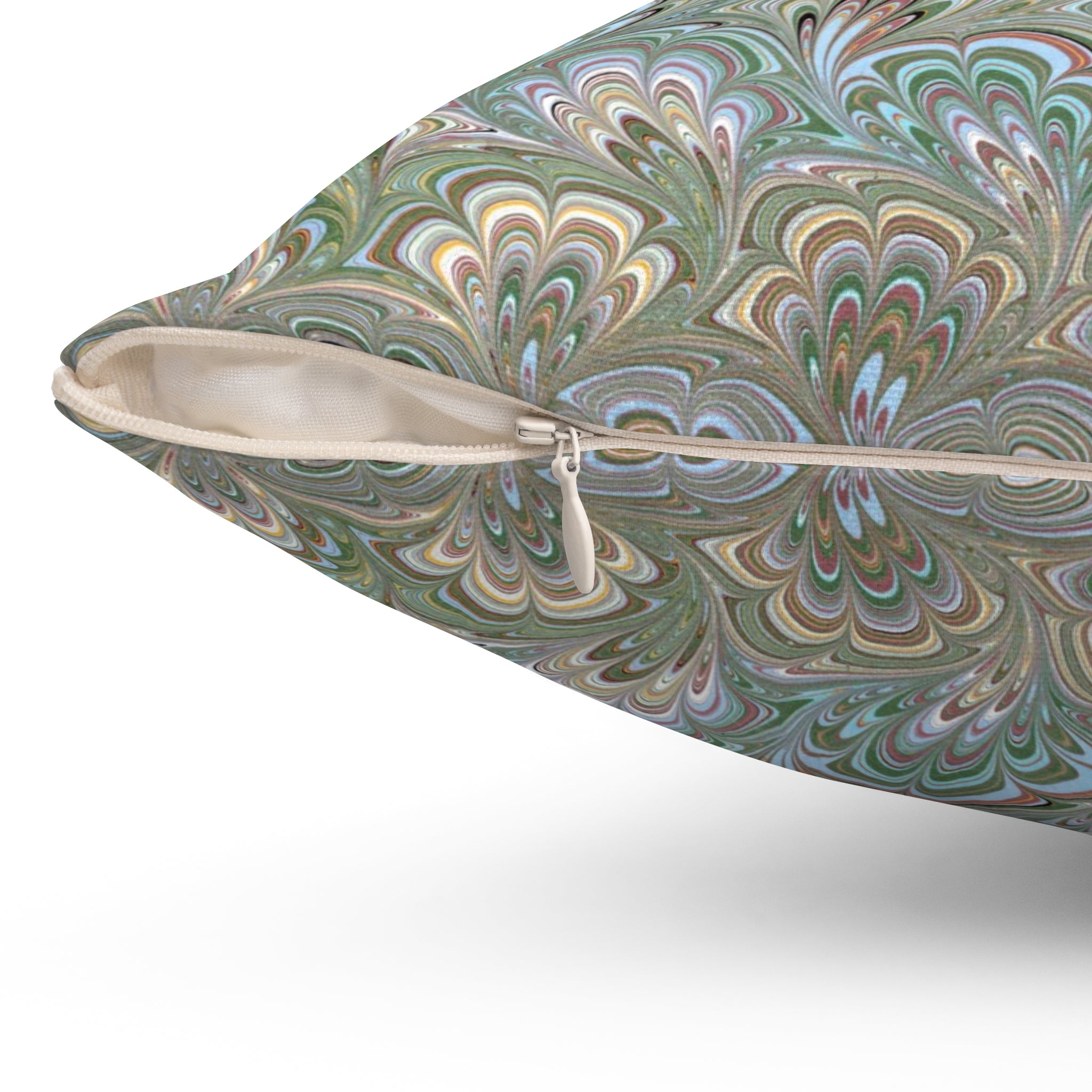 ITALIAN MARBLE Green and Blue Square Pillow includes Pillow, Hidden Zipper