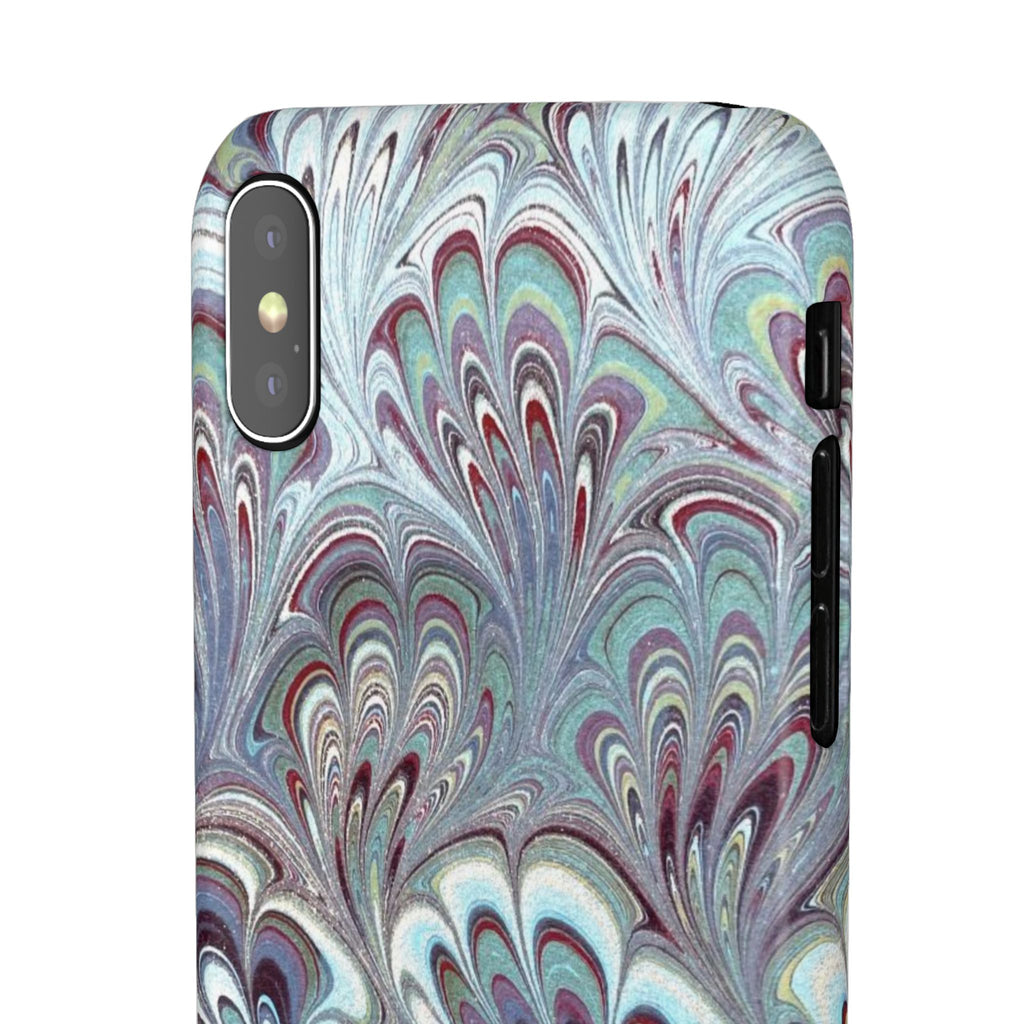 Marbled Feather Blue, White + Burgundy Swirl - Single Layer Slim Phone Case