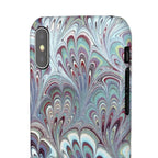 Marbled Feather Blue, White + Burgundy Swirl - Single Layer Slim Phone Case
