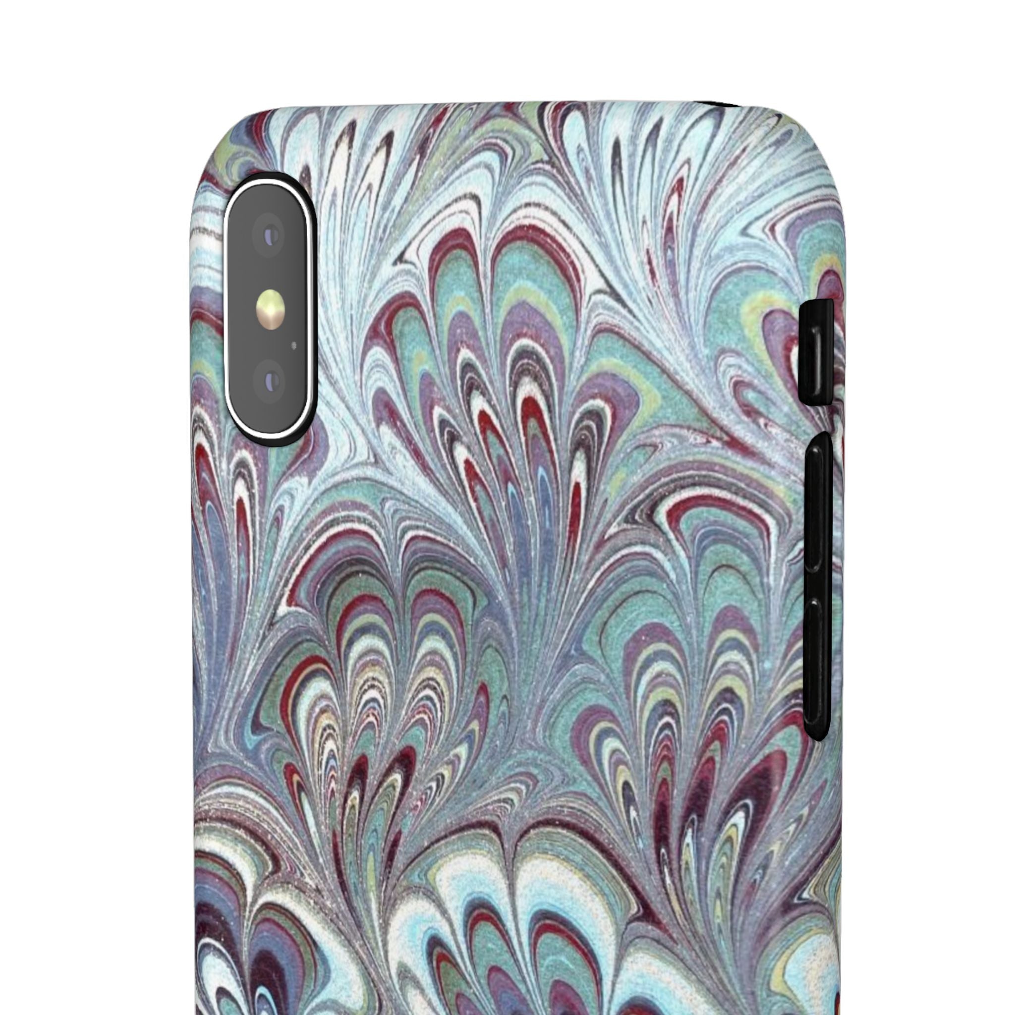 Marbled Feather Blue, White + Burgundy Swirl - Single Layer Slim Phone Case