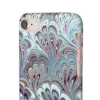 Marbled Feather Blue, White + Burgundy Swirl - Single Layer Slim Phone Case