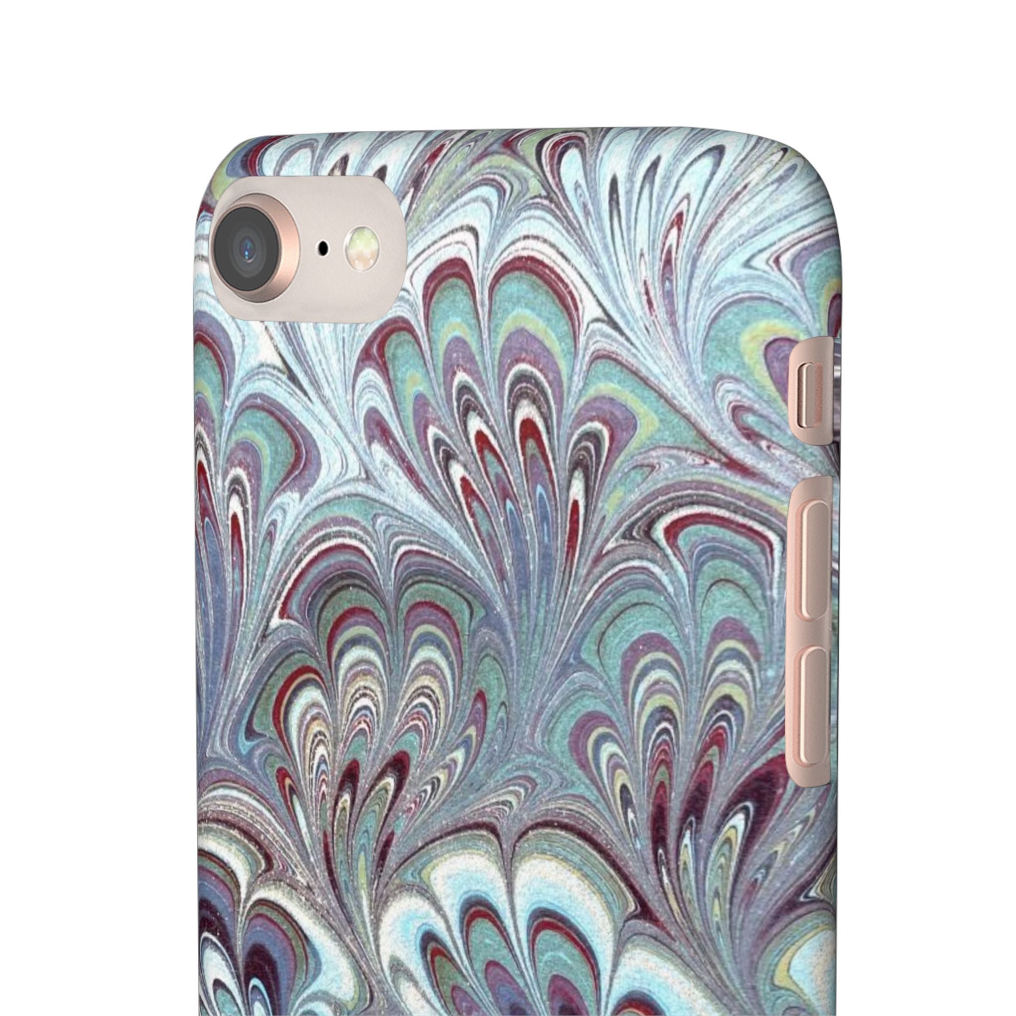 Marbled Feather Blue, White + Burgundy Swirl - Single Layer Slim Phone Case