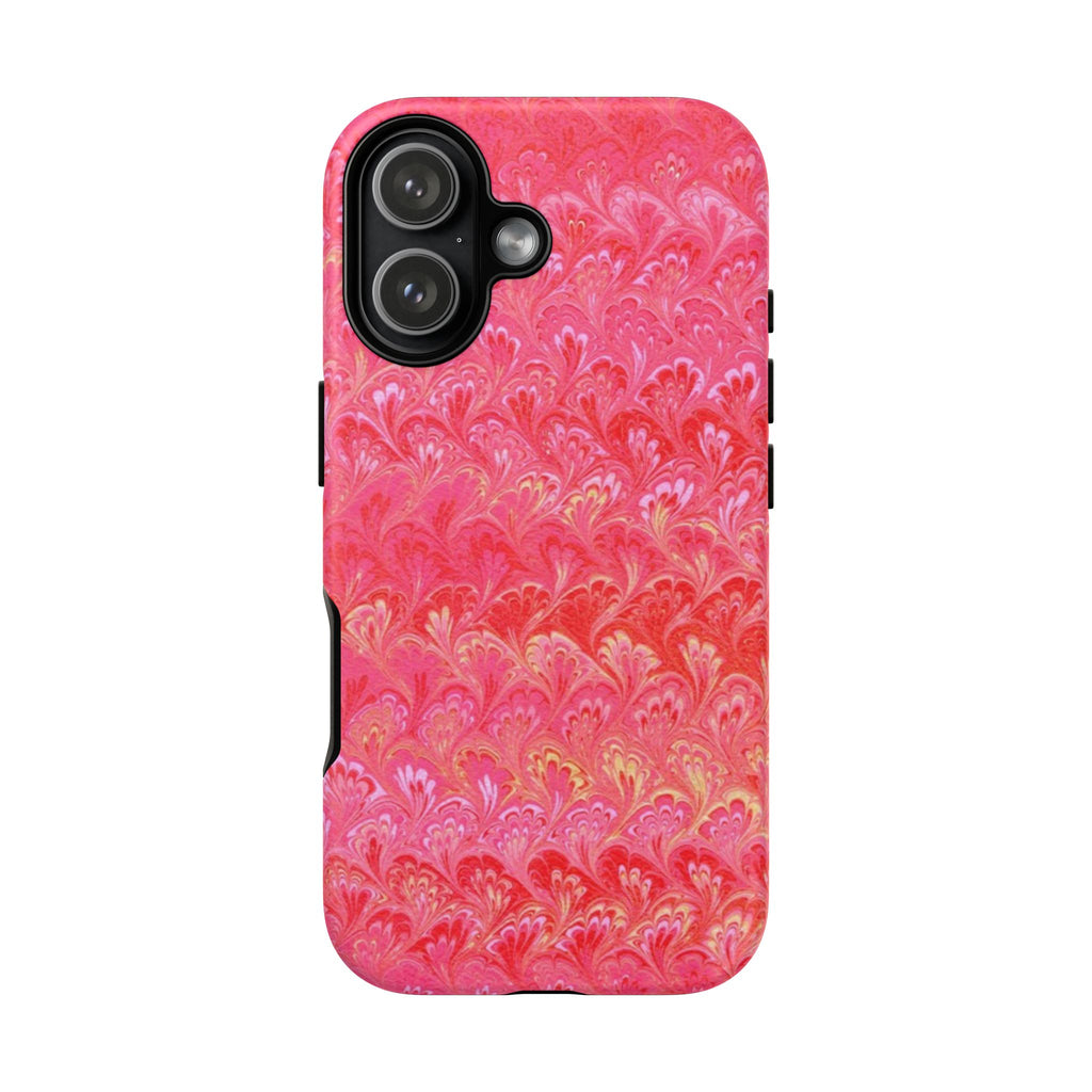 Pink and Gold Marbled Peacock Durable Phone Case - Olive Green and Brown - Matte or Glossy