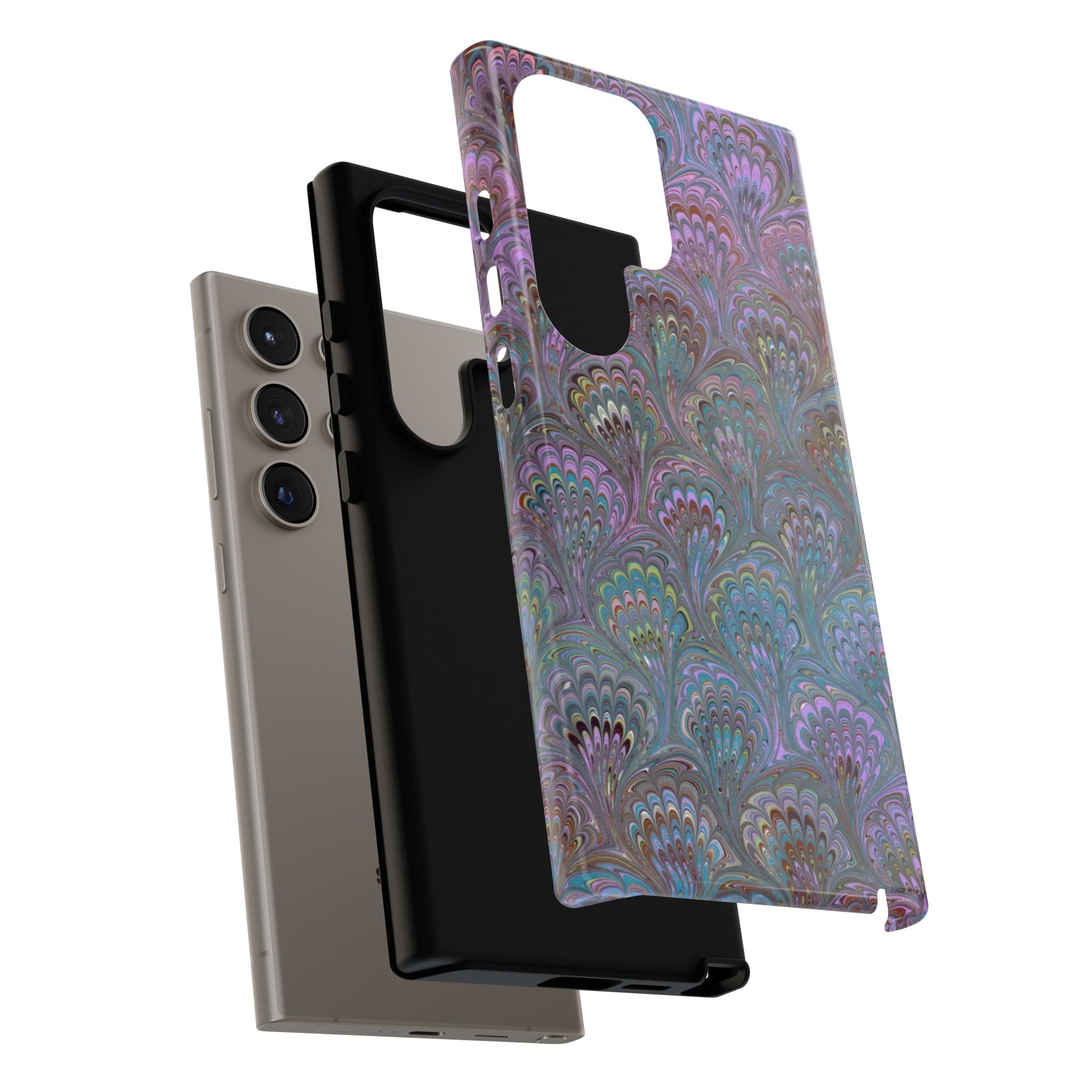 Lavender Marbled Peacock Durable Phone Case - Matte or Glossy