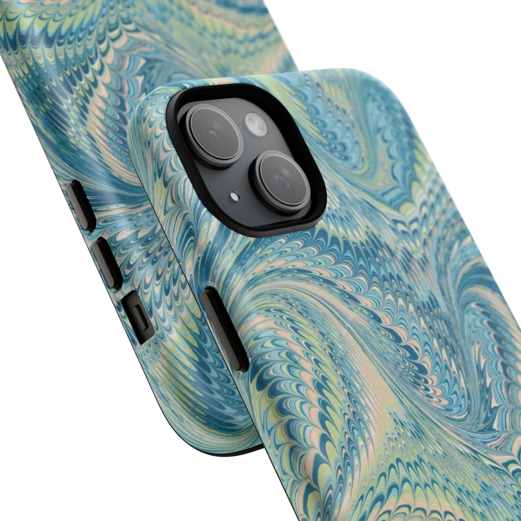 Aqua + Green Marble Phone Case - Impact-Resistant Durable - Dual Cover Design