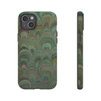 Marbled Peacock Durable Phone Case - Olive Green and Brown - Matte or Glossy
