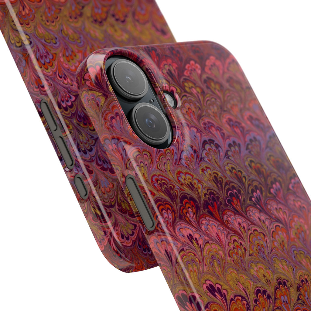 Reds, Lavenders, Marbled VIntage Design, Italian Feather Phone Case, Slim Phone Cases, IPHONE16 and all sizes