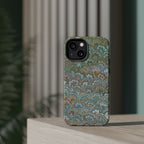 Green, Blue, + White Marbled Peacock - Dual Layer MAG SAFE Phone Case