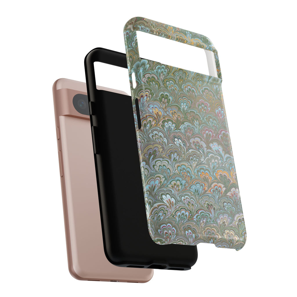 Blue and Green Feather Marbled Phone Case — Dual Layer - Tough Protective Phone Cover