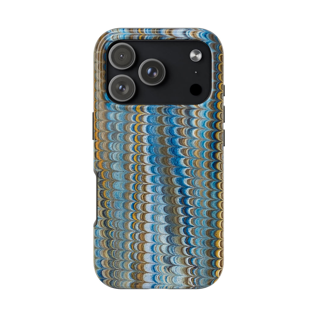 Blue Medley Vertical Feathered Marbled Design Tough Phone Case - Dual Layer