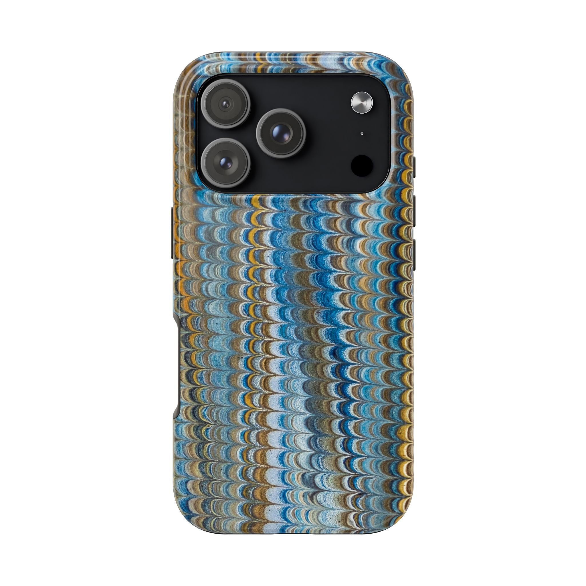 Blue Medley Vertical Feathered Marbled Design Tough Phone Case - Dual Layer