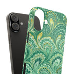 Marbled Feather Green Swirl - Single Layer Slim Phone Case