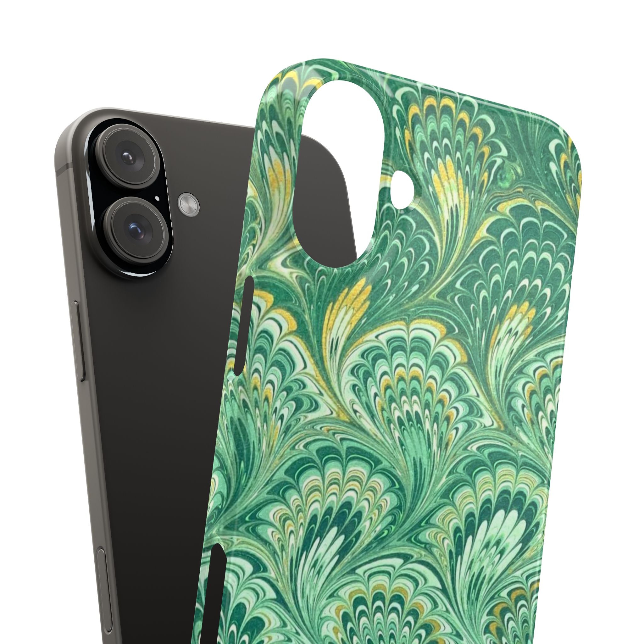 Marbled Feather Green Swirl - Single Layer Slim Phone Case