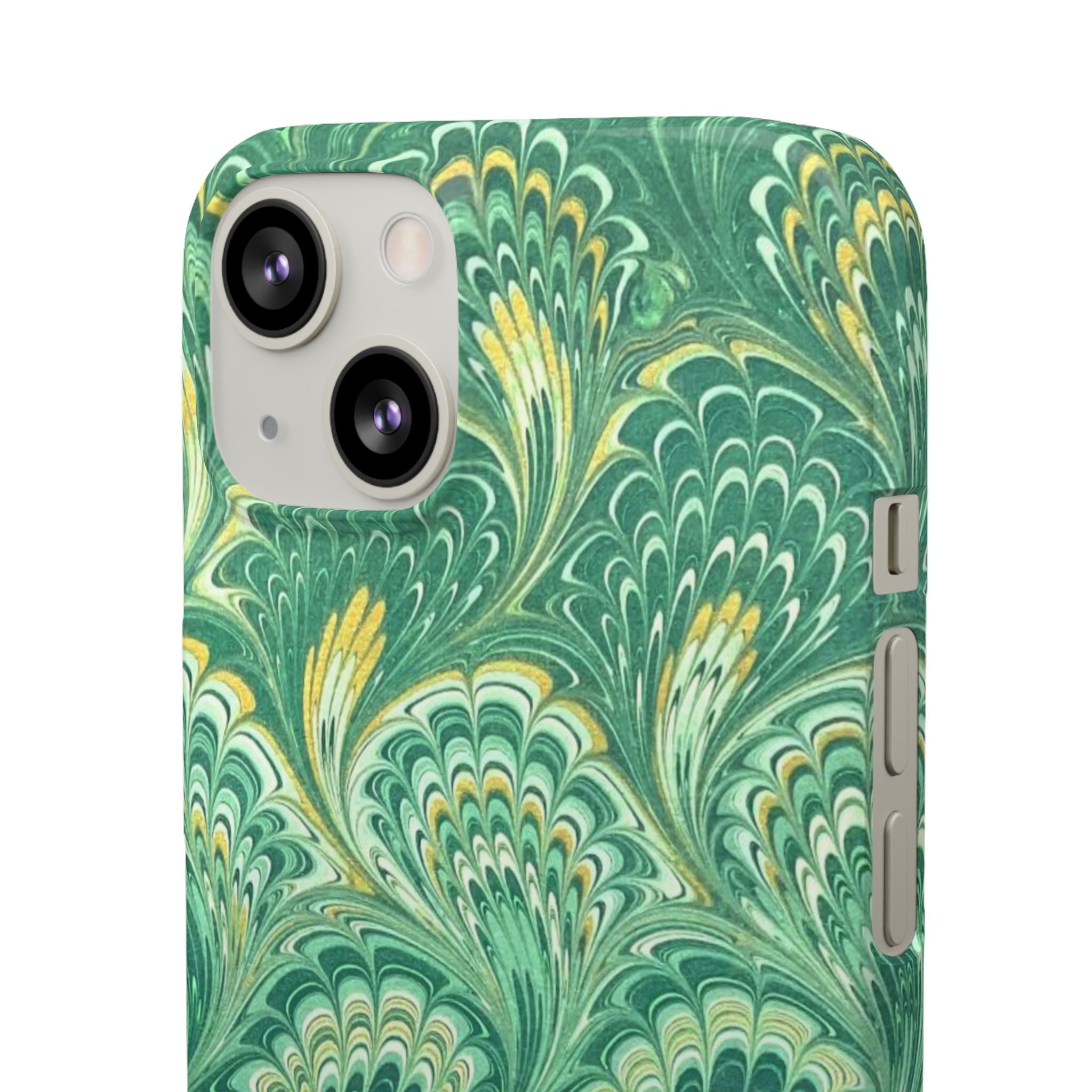 Marbled Feather Green Swirl - Single Layer Slim Phone Case