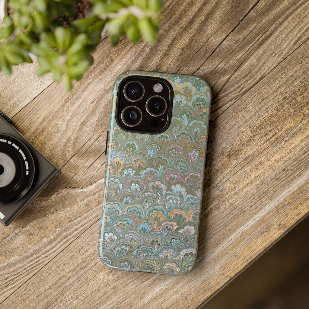 Blue and Green Feather Marbled Phone Case — Dual Layer - Tough Protective Phone Cover