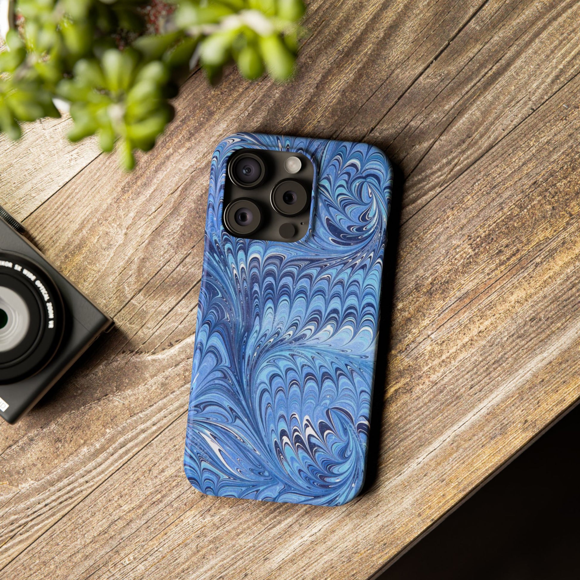 Blue Italian Marbled Design, Green and Blue Pallet, Slim Phone Case