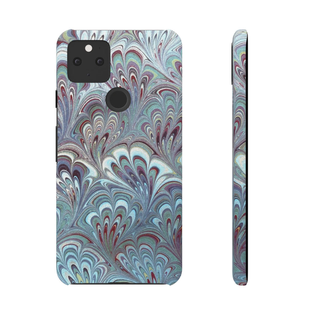 Marbled Feather Blue, White + Burgundy Swirl - Single Layer Slim Phone Case