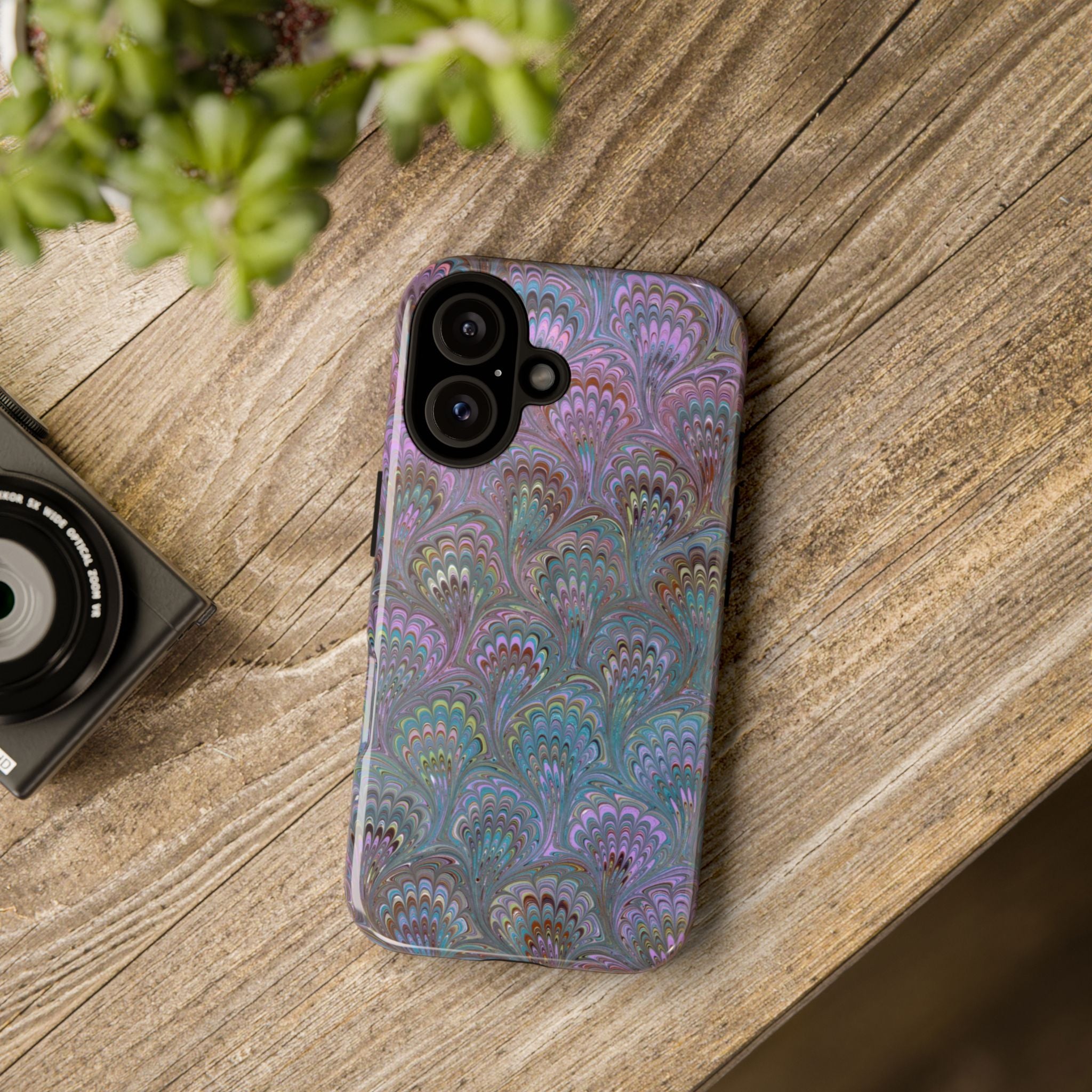 Lavender Marbled Peacock Durable Phone Case - Matte or Glossy