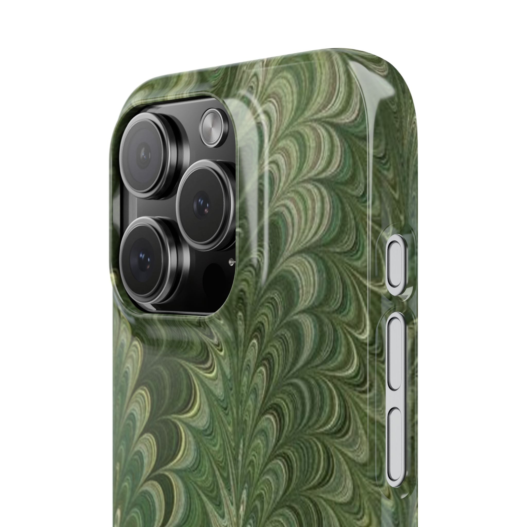 Green Marbled Slim Phone Case — Botanical Swirl Pattern Slim Case