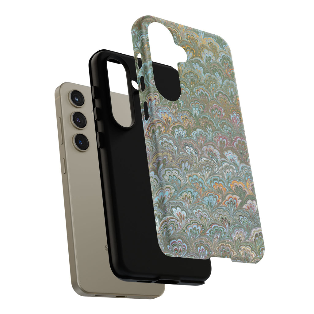 Blue and Green Feather Marbled Phone Case — Dual Layer - Tough Protective Phone Cover