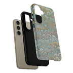 Blue and Green Feather Marbled Phone Case — Dual Layer - Tough Protective Phone Cover