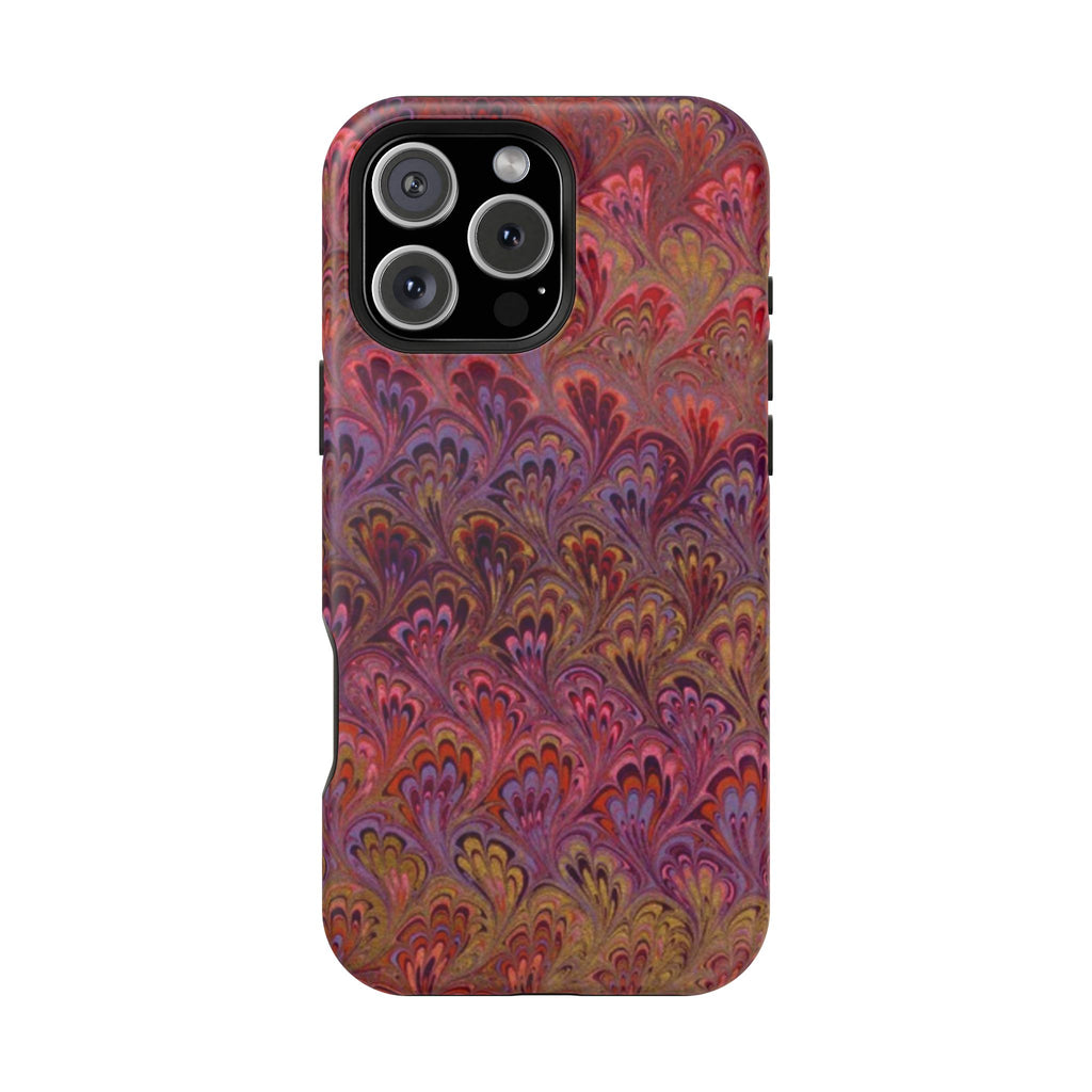Red, Burgundy, Lavender Italian Peacock Feather Design Phone Case