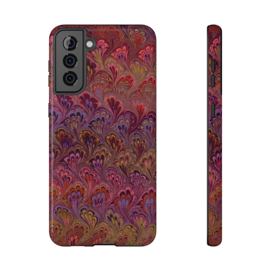 Red, Burgundy, Lavender Italian Peacock Feather Design Phone Case