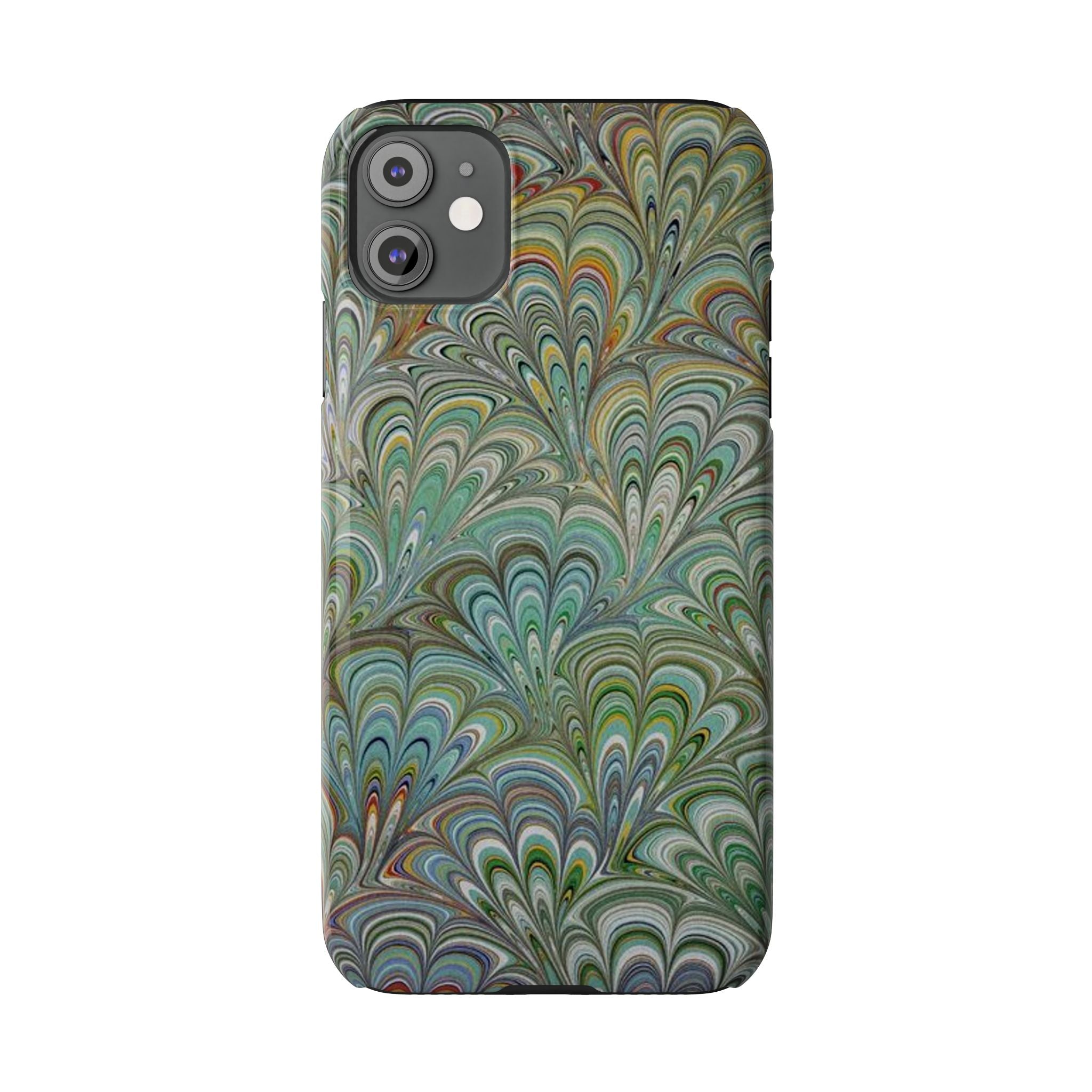 Deep Green Peacock Italian Marbled Design, Italy Feather Phone Case