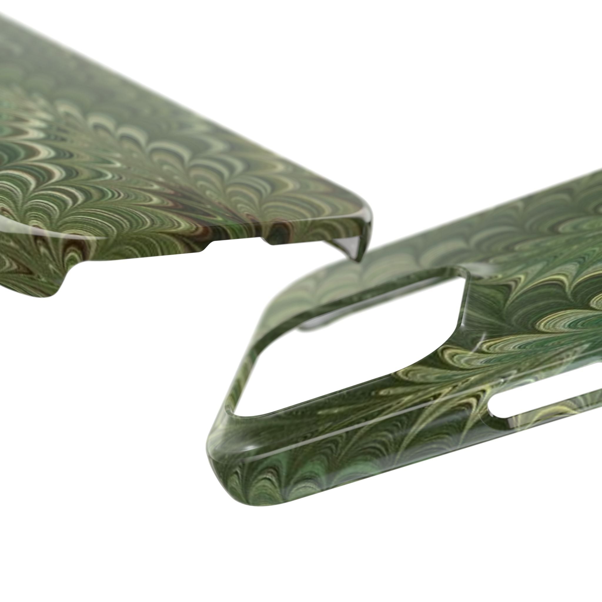 Green Marbled Slim Phone Case — Botanical Swirl Pattern Slim Case