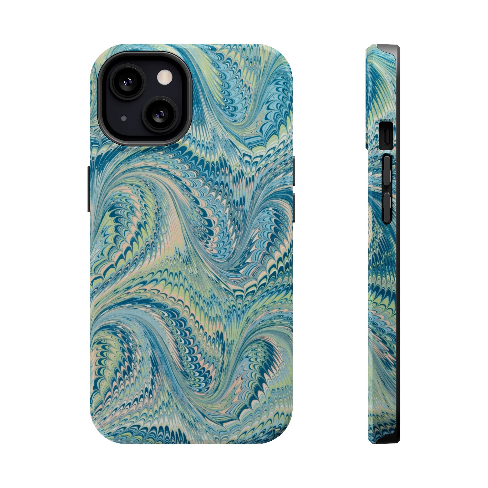 Aqua + Green Marble Phone Case - Impact-Resistant MAG SAFE - Dual Cover Design