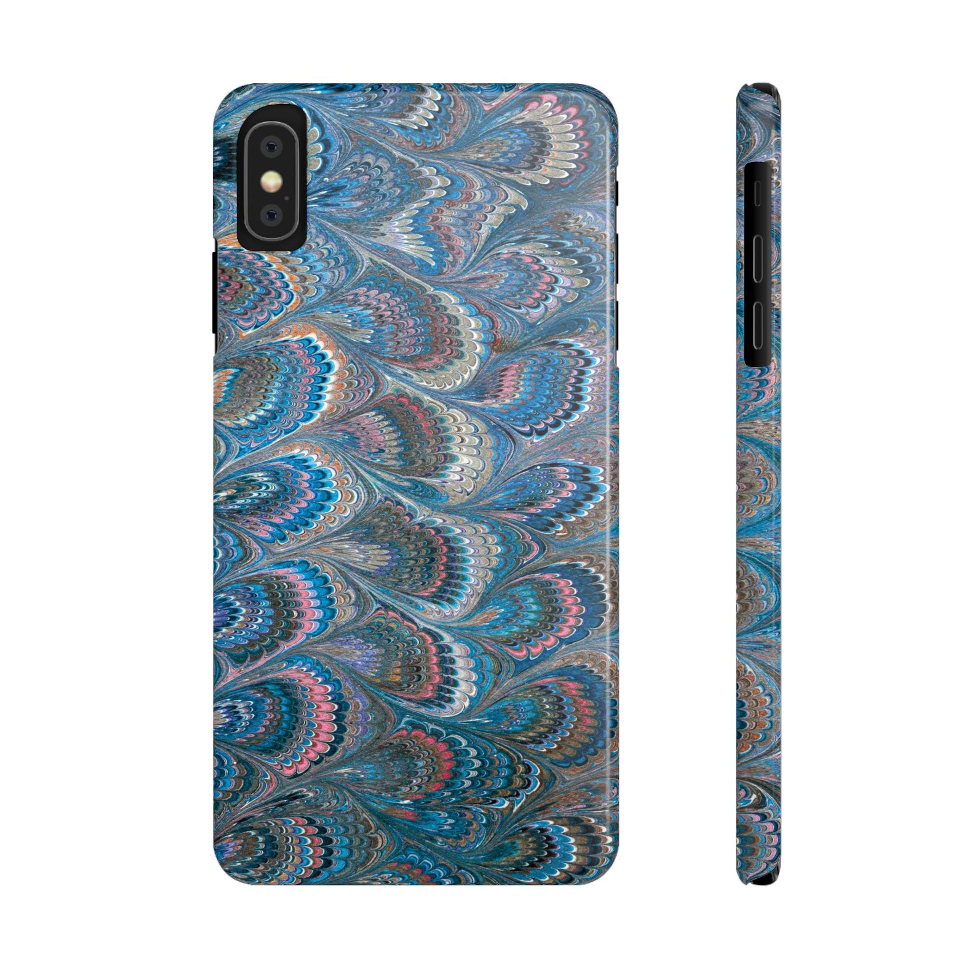 Blue and Pink FEATHER PEACKOCK Marbled VIntage Design, Italian Feather Phone Case, Slim Phone Cases, IPHONE 16 and all sizes