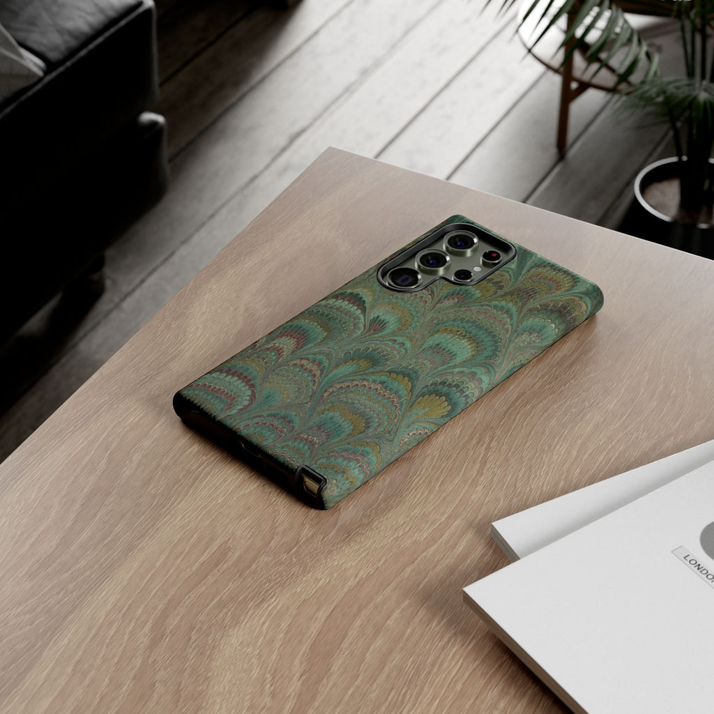 Marbled Peacock Durable Phone Case - Olive Green and Brown - Matte or Glossy